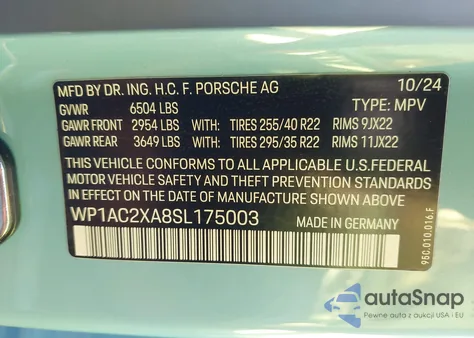 2025 Porsche Macan Electric Turbo z USA, uszkodzony, nr VIN WP1AC2XA8SL175003